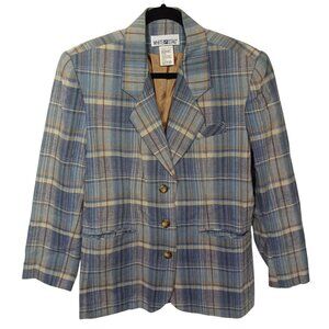 White Stag Jacket Womens 8 Old Money Linen Blazer Lined Plaid Classic Workwear